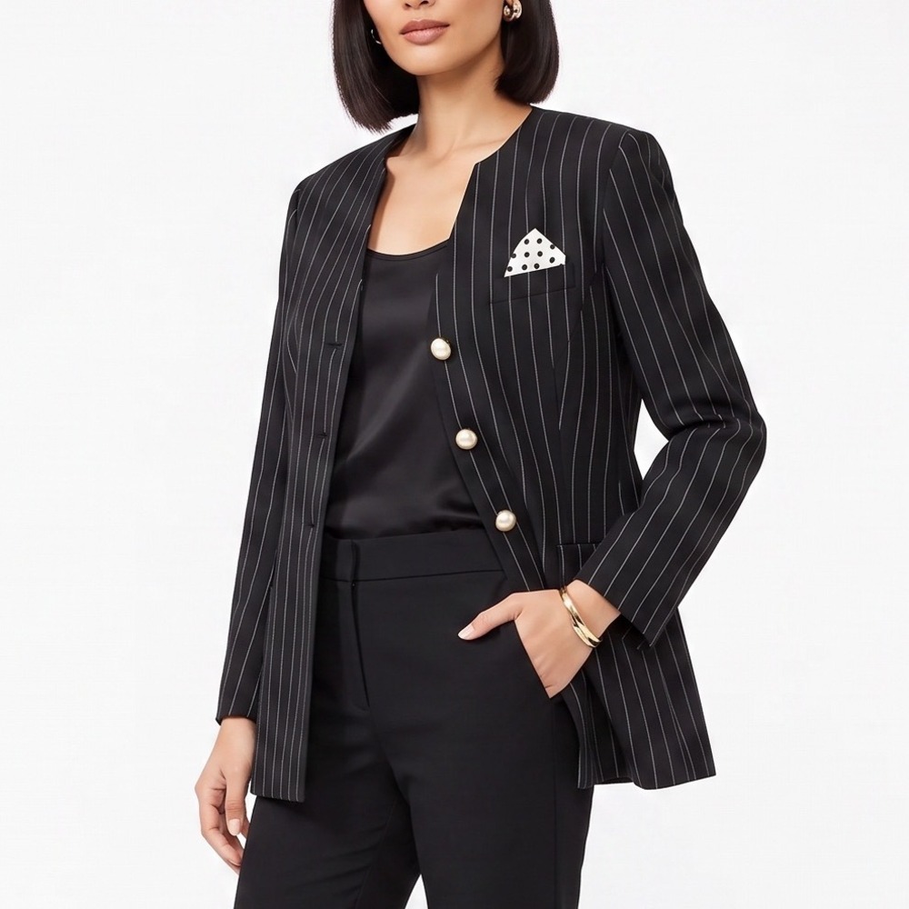 Executive Collection Blazer Womens 20 Pinstripe Black Button-down Excellent